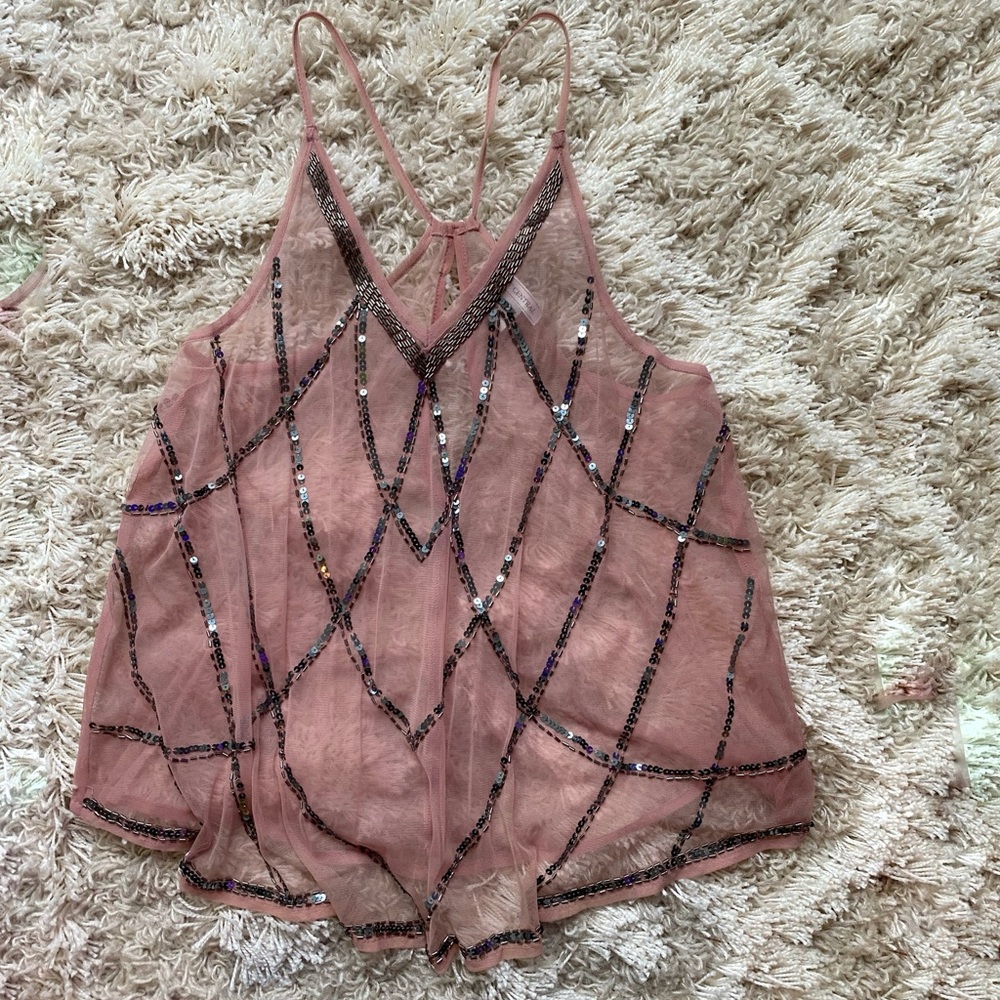 EUC Sequin Sheer Pink Shift Tank